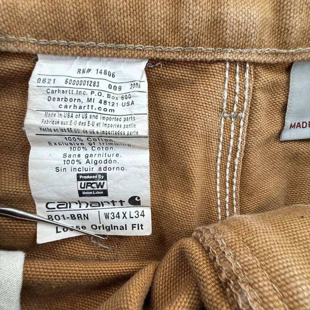 Carhartt B01-BRN Double-Knee Work Dungaree Carpenter Pants Men 34x34-Fits 31x31
